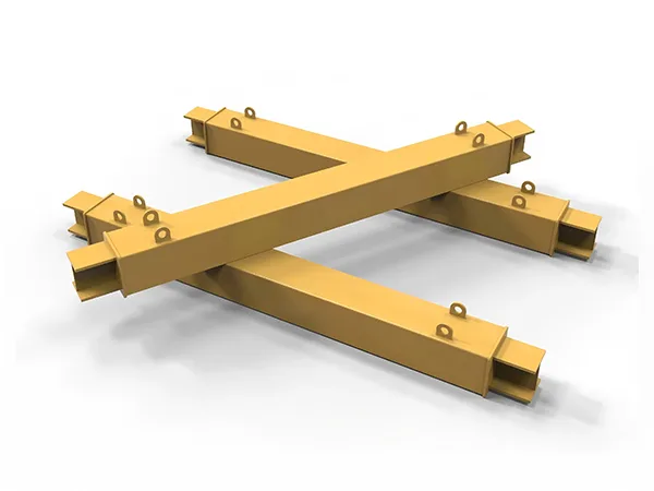 3 yellow square buckling restrained braces stacked together.